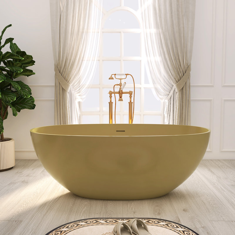 61'' x 29'' Freestanding Soaking Solid Surface Bathtub, Camel