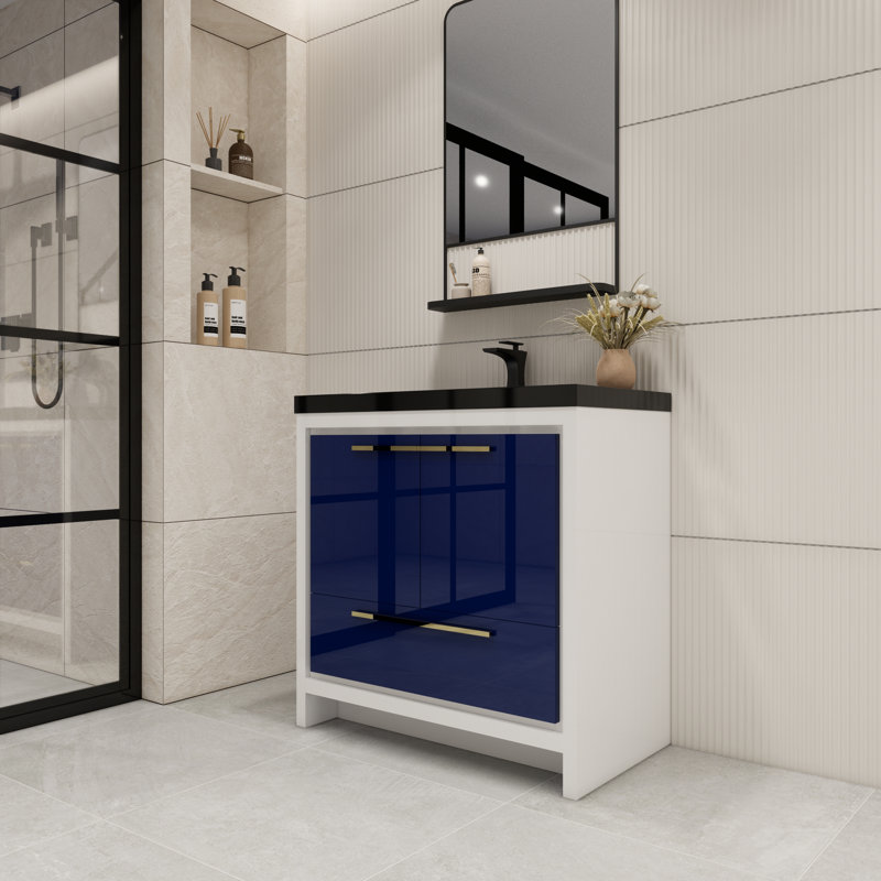 Enville 36" Single Bathroom Vanity Set, High Gloss Night Blue