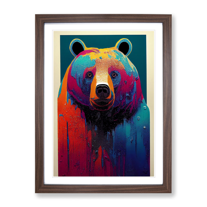 Splashed Bear No.3 Abstract - Wall Art, 48cm H x 36cm W, Walnut Framed, White