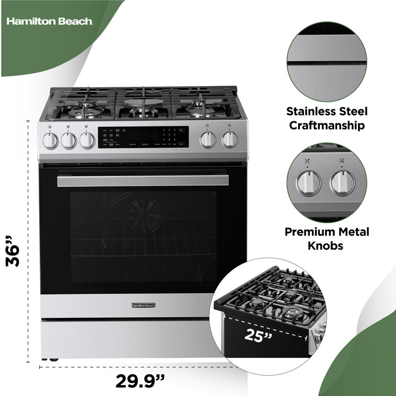 Hamilton Beach, cuisinière à convection à double carburant de 30 po, avec commande tactile à DEL, acier inoxydable