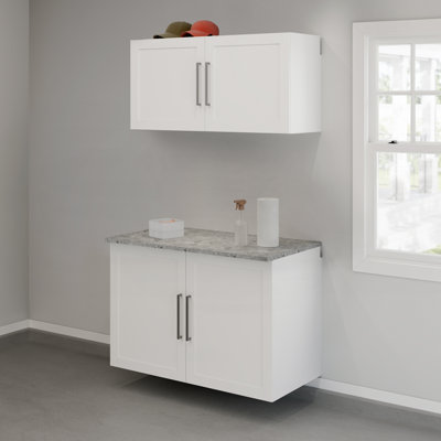 Armoire supérieure, base, portes et dessus de garage en blanc