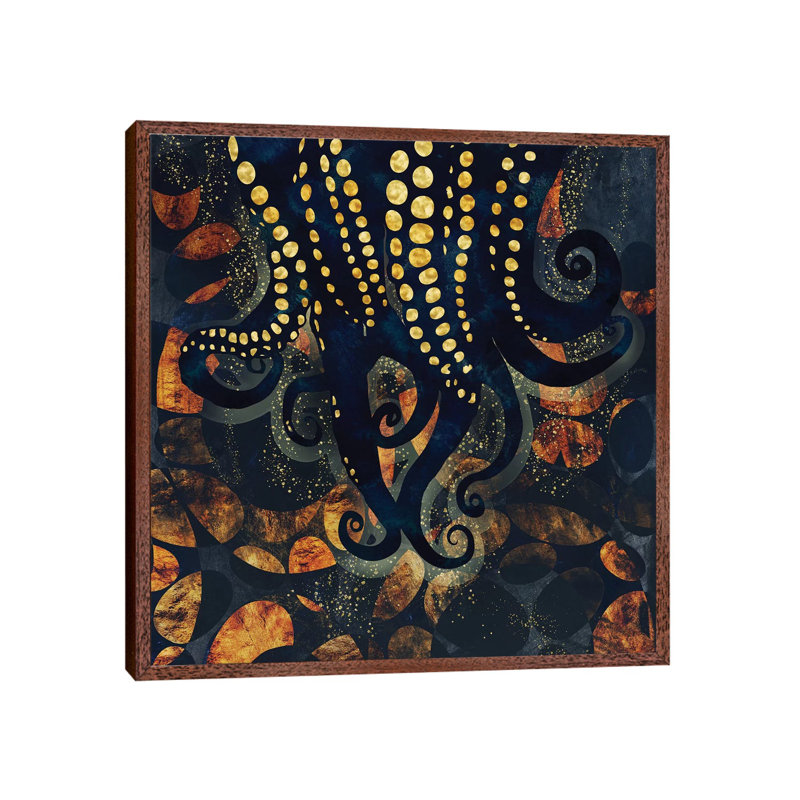 Metallic Ocean I - Print on Canvas, 45.72 cm H x 45.72 cm W, Classic Brown Wood Framed