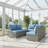 59.8"Width Outdoor Wicker Armless Sofa Set, 2-Piece Patio Loveseat Set With Blue Cushions