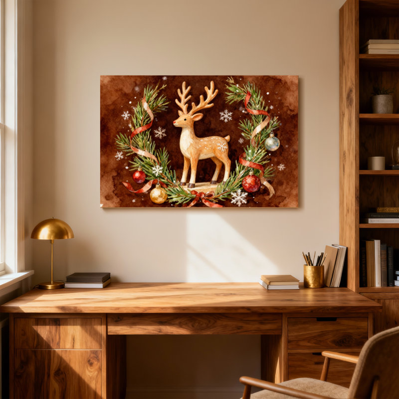 Décoration de Noël de Noël couronne de cerf, H 24 po x l 36 po