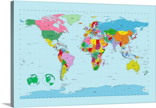 « Francy Traditional World Map » par Michael Tompsett, impression d'art graphique, H 20 po x l 30 po x P 1,5 po, Toile