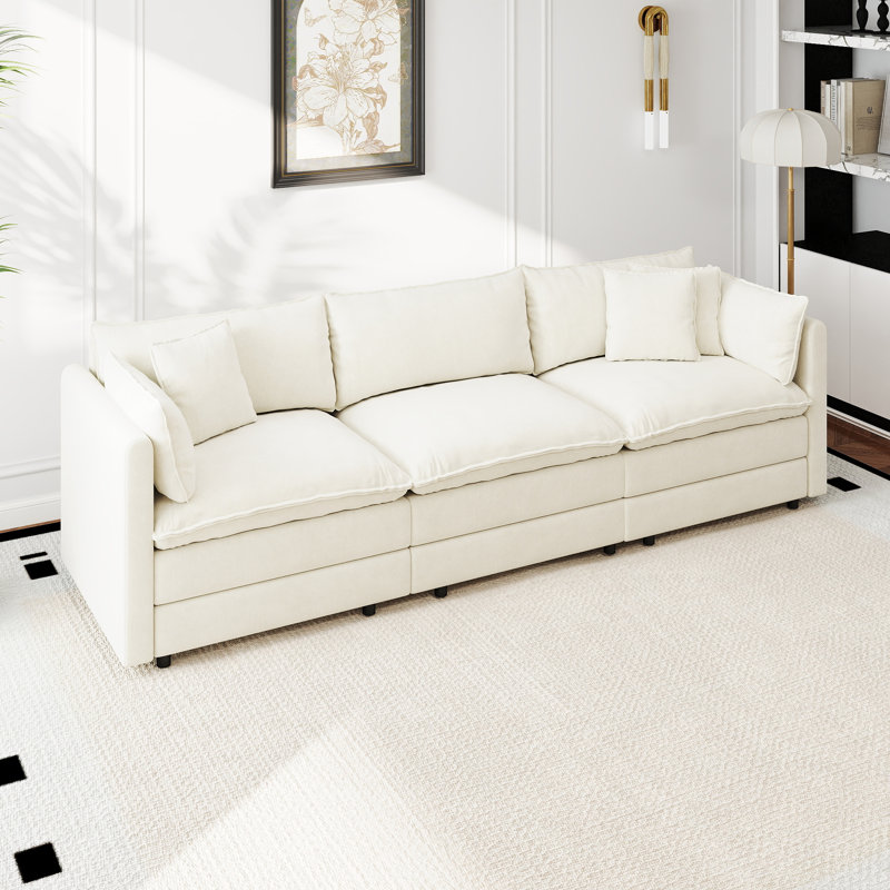 Canapé en chenille moderne, H 33,85 po x l 112,20 po x P 35,82 po, 3, Beige
