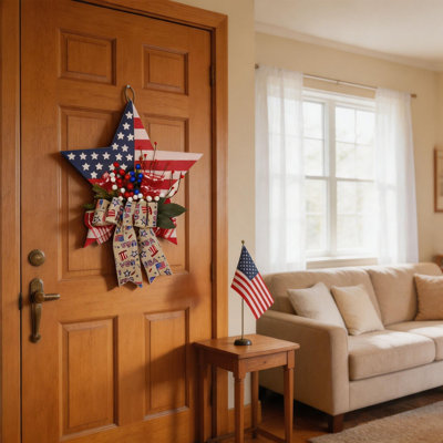  Faux fleurs artificielles fleurs en soie artificielle patriotique couronne d'étoile 4 juillet porte suspendue drapeau américain étoile décorative avec arc pour la fête de la porte d'entrée