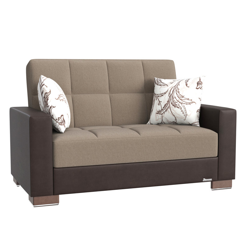 Causeuse convertible rembourrée avec rangement, pu chenille, Tanné