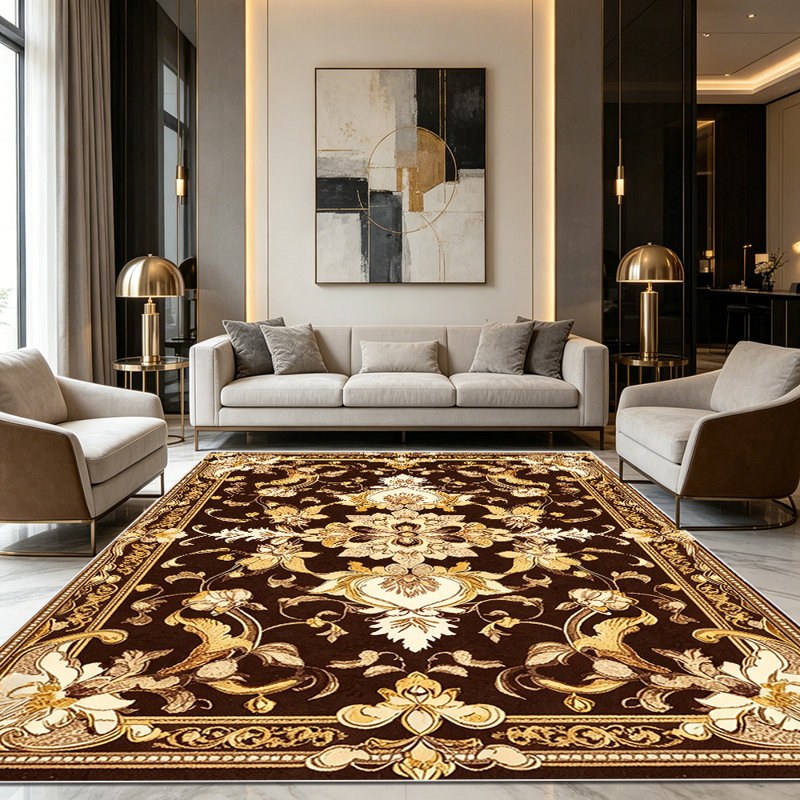 1PC Vintage Gold Brown Ornate Persian Traditional Floral Scrollwork area rugs for Living Room, Soft, All seasons, Easy-maintain, Washable Indoor mat, Farmhouse suitable for for dining room, bedroom, entryway...