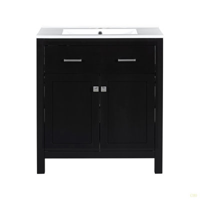 30" Bathroom Vanity With Ceramic Sink, Modern  Single Bathroom Cabinet With 2 Doors And A Shelf, Soft Close Doors