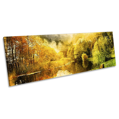 Sunset Park Lake Trees Panoramic - Wrapped Canvas Painting