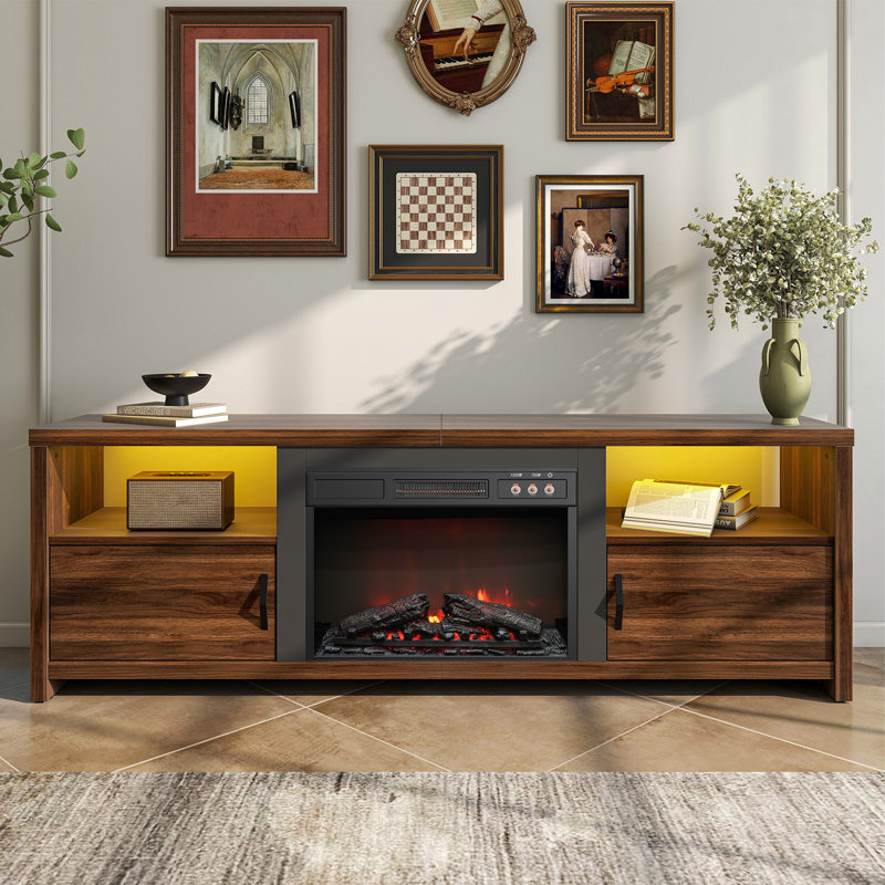 70Inch Fireplace TV Stand For Tvs Up To 80Inch, Walnut