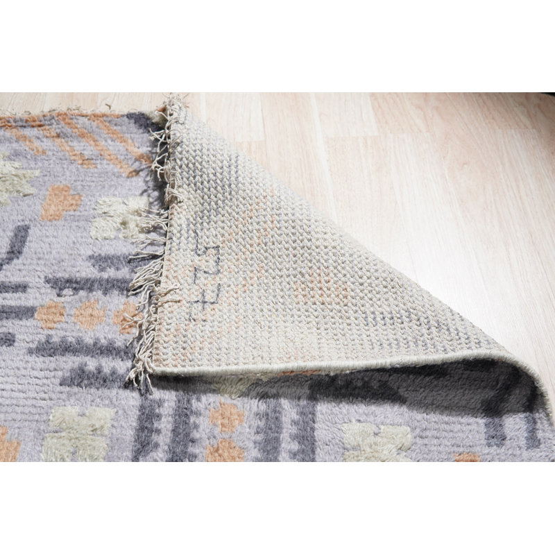 Tapis gris en laine noué à la main Laine, Rectangle 9 pi x 12 pi