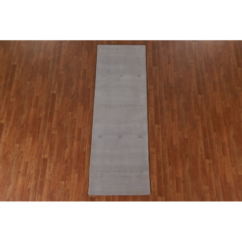 Grey Wool Gabbeh Oriental Runner Rug 3x8