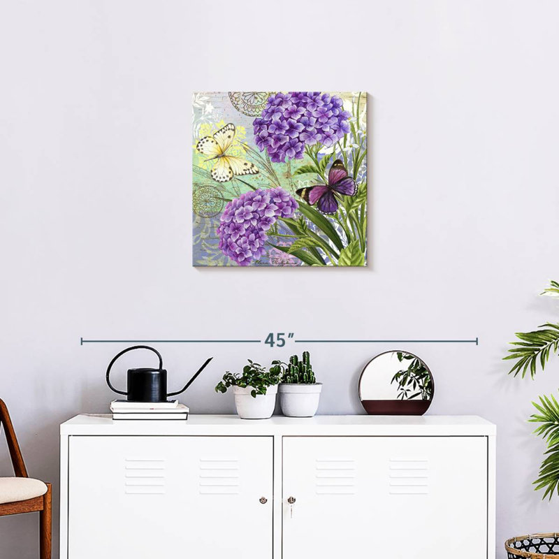 Harnek Flower Collage Hydrangea And Butterflies, 20" H x 20" W