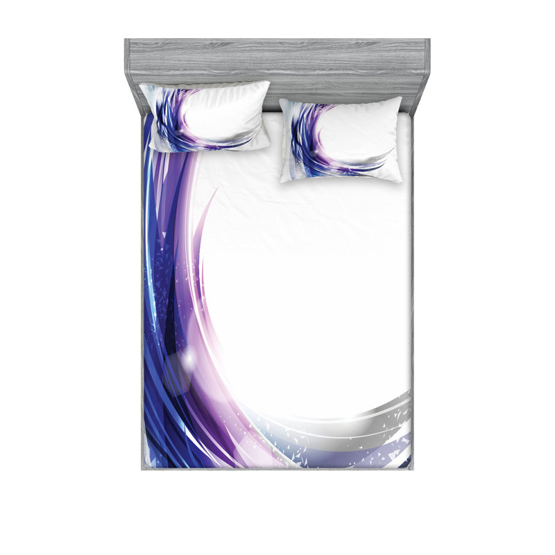 Drap-housse abstrait et taie décorative Ambesonne, mauve, bleu et blanc, Ensemble de draps pour très grand lit californien