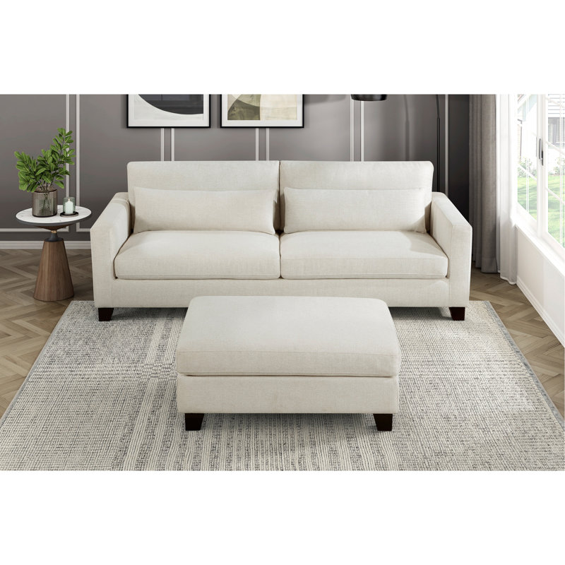 Canapé rembourré en tissu avec coussins de siège et de dossier pour salon moderne avec pieds en bois massif de 1 pièce
