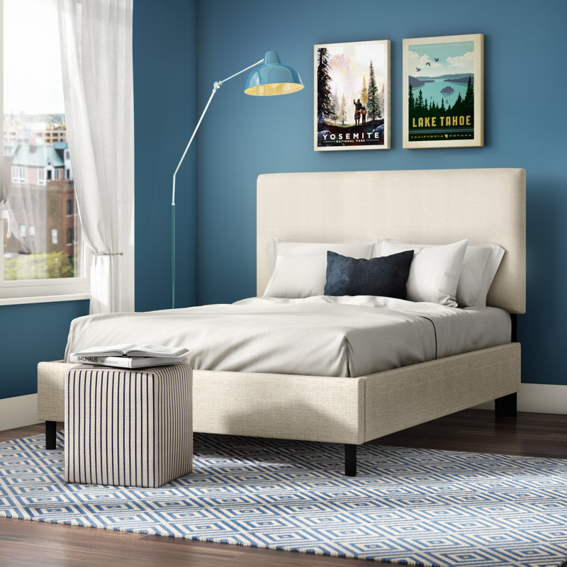 Lit plateforme tapissier Eisley, Grand, Lin classique talc