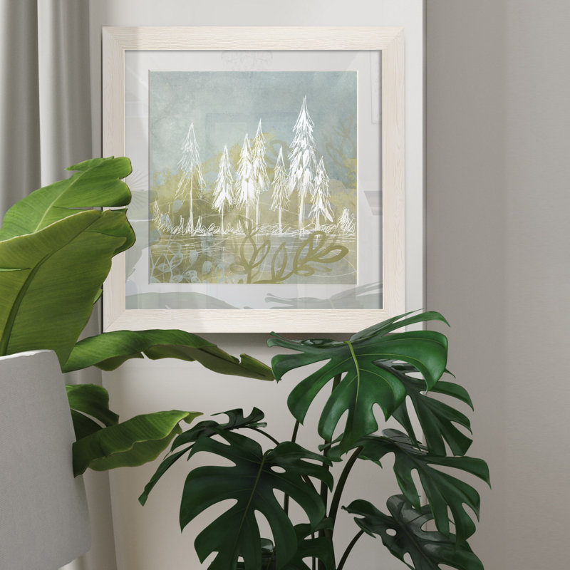 Treeline collage II-impression de peinture encadrée sur papier, H 31,5 po x l 31,5 po x P 1,5 po, Cadre blanc