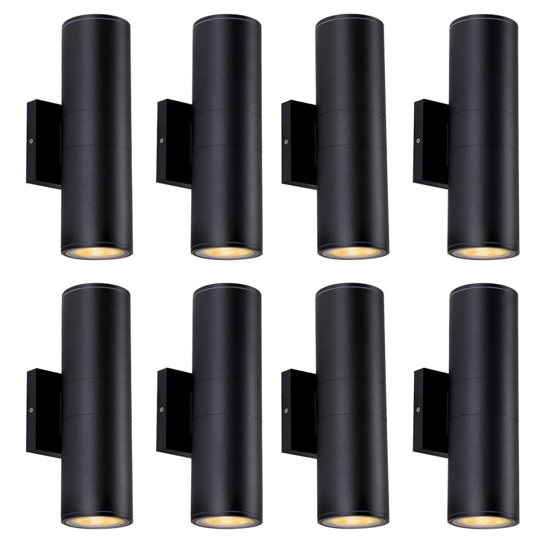 8-Pack 12" Modern LED Up and Down Wall Sconce – Aluminum  Round Wall Light, IP65 Waterproof, Matte Black