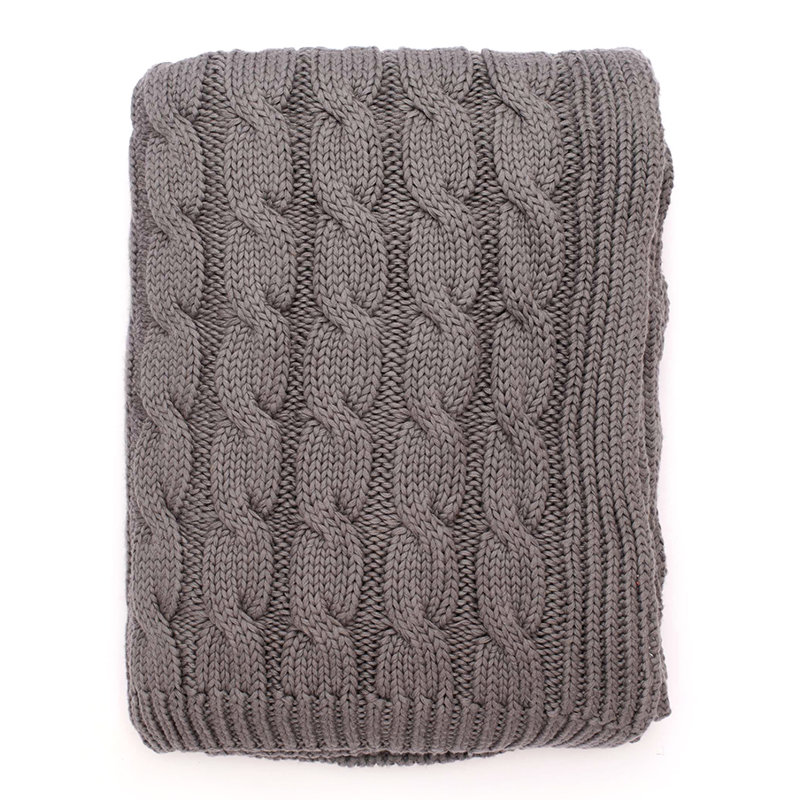 Big Cable Knitted Throw Blanket, Gray