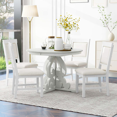 5-Piece Retro Functional Dining Set,Round Table Top with Leaf,dining room set,dinning table set -  Lark Manor™, 5117F1E47FCF411CA0EBE44E276BB775