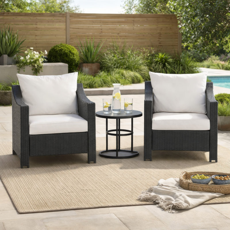 Ensemble de 2 fauteuils d'extérieur en rotin et fer Annie, Blanc, Noir