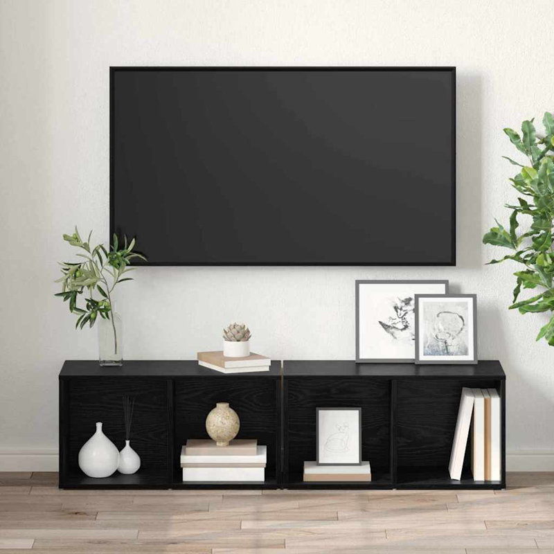 TV Cabinet Set 2 Pcs Engineered Wood, Black Oak