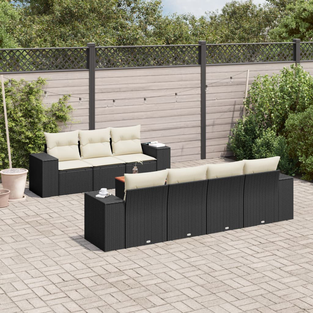 Vidaxl 8-Tlg. Garten-Sofagarnitur Mit Kissen Schwarz Poly Rattan