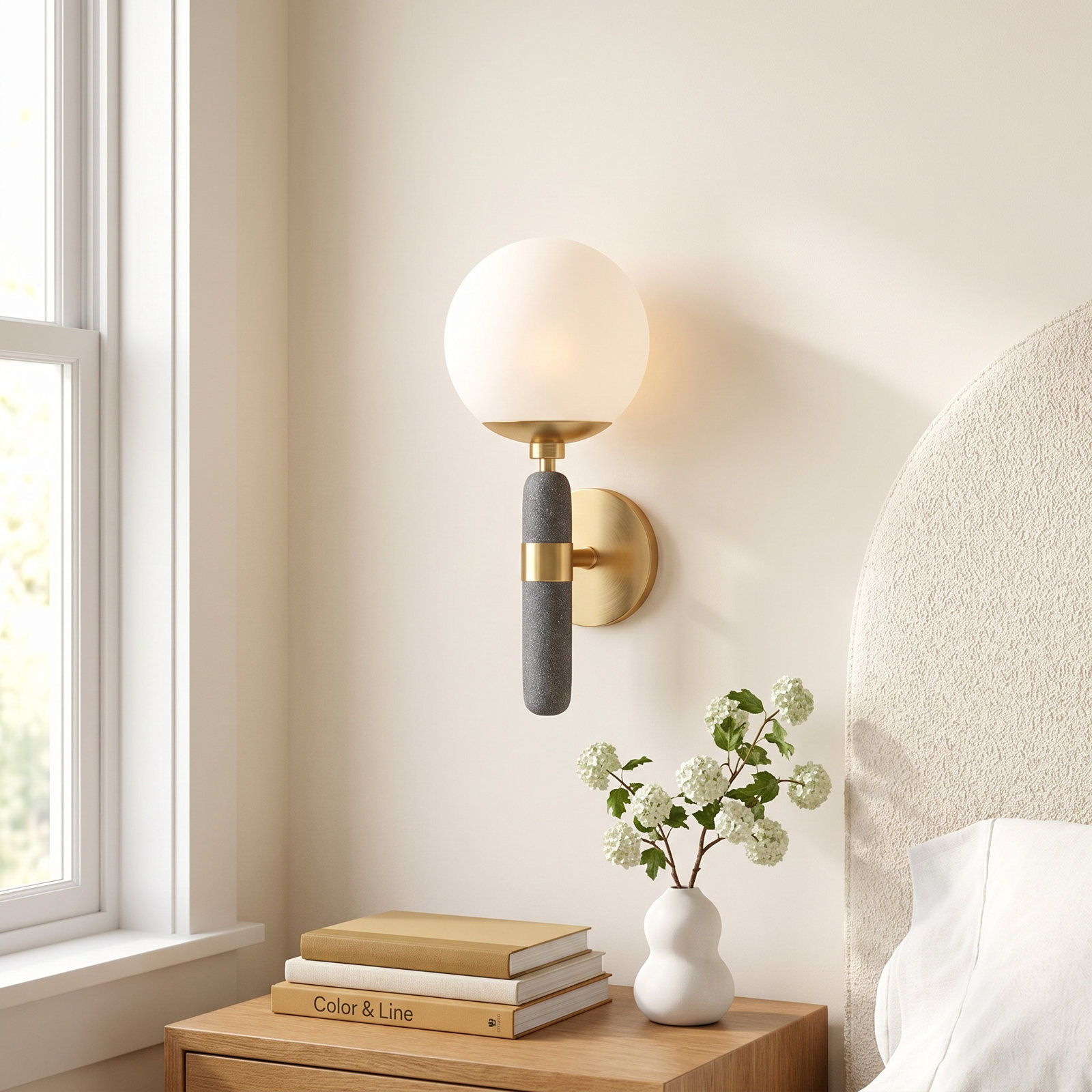 Harley Single Light Dimmable Armed Sconce, Aged Brass
