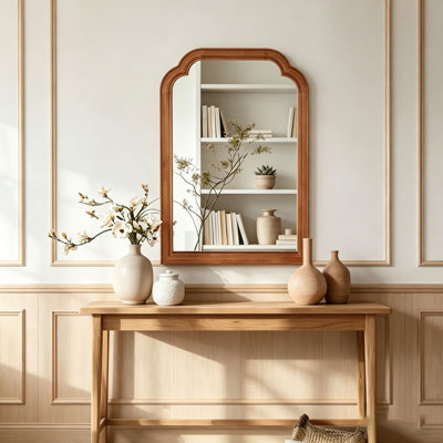Solid Wood Frame Rounded Corner Decorative Mirror