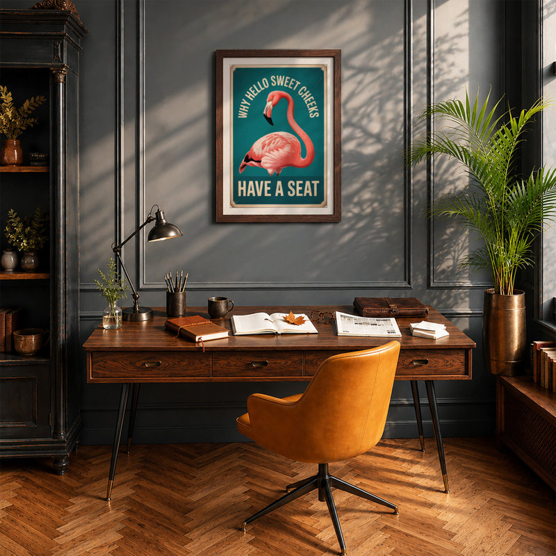 Sweet Cheeks Flamingo Sign Retro - Framed Print, A4 - 29.7 x 21.0 cm, White