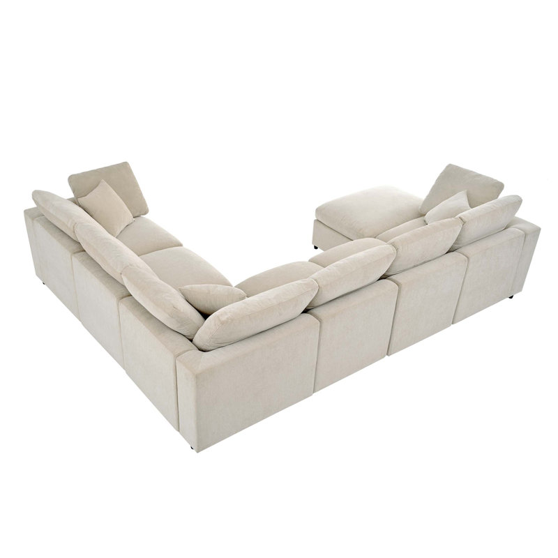 Canapé modulaire de luxe avec repose-pieds mobile et tissu chenille de qualité supérieure