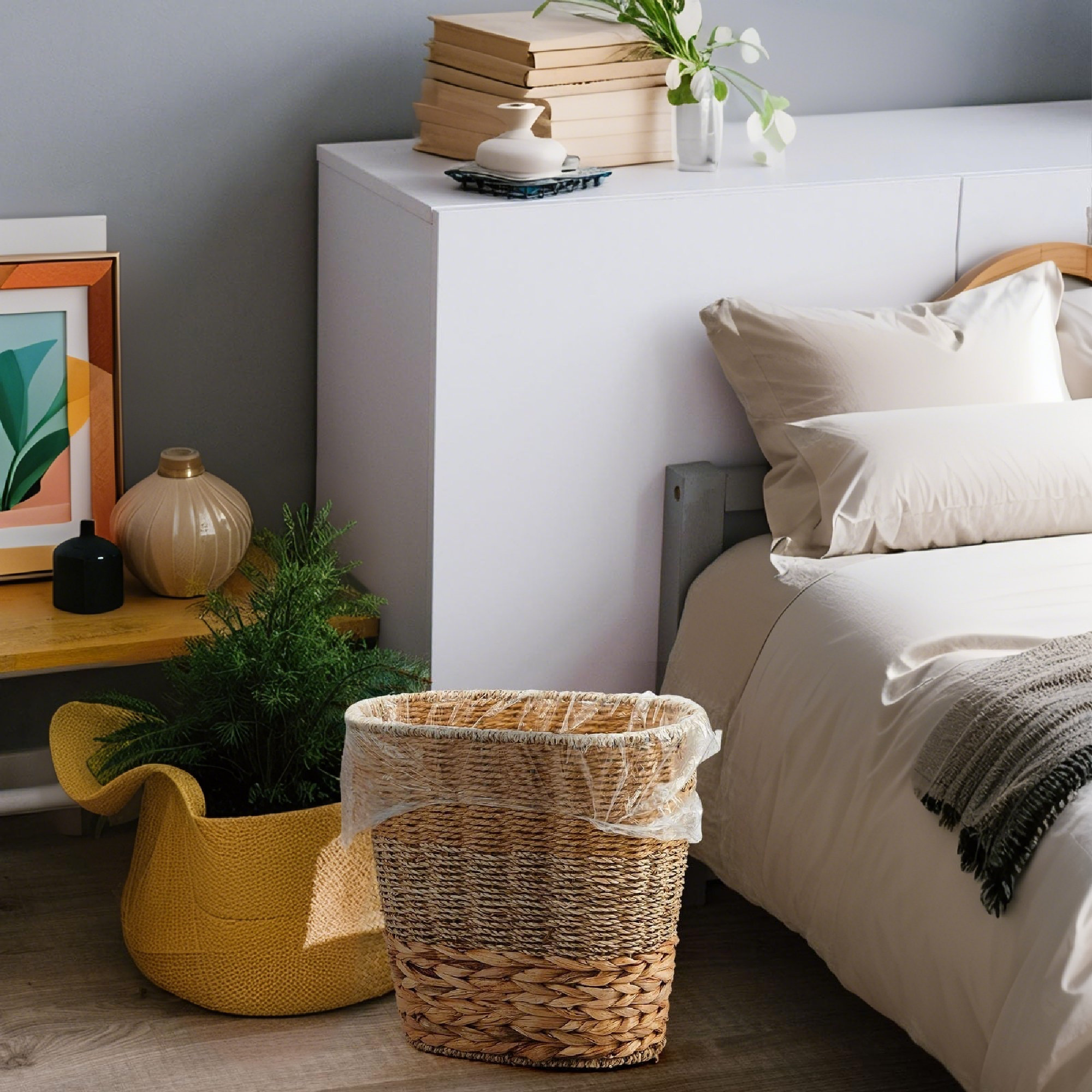 INTEGATOIC LLC Rustic Duo Wicker Waste Baskets With 50 Liner Set ...