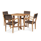 Herning 5-Piece Square Teak Table Outdoor Dining Set With Woven Stacking Armchairs
