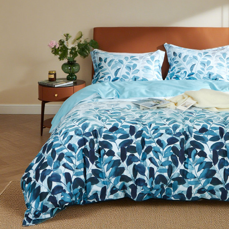 Ensemble de housse de couette 100% coton à longues fibres Lunaria 3 pièces, Housse de couette pour grand lit + 2 taies décora
