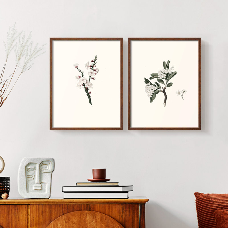 «Vintage Floral XXII», impression giclée sur cadre - ensemble de 2, Noyer, H 12 po x l 30 po