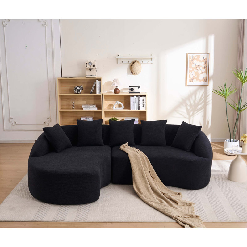 Canapé modulaire en L avec méridienne incurvée et mousse haute densité