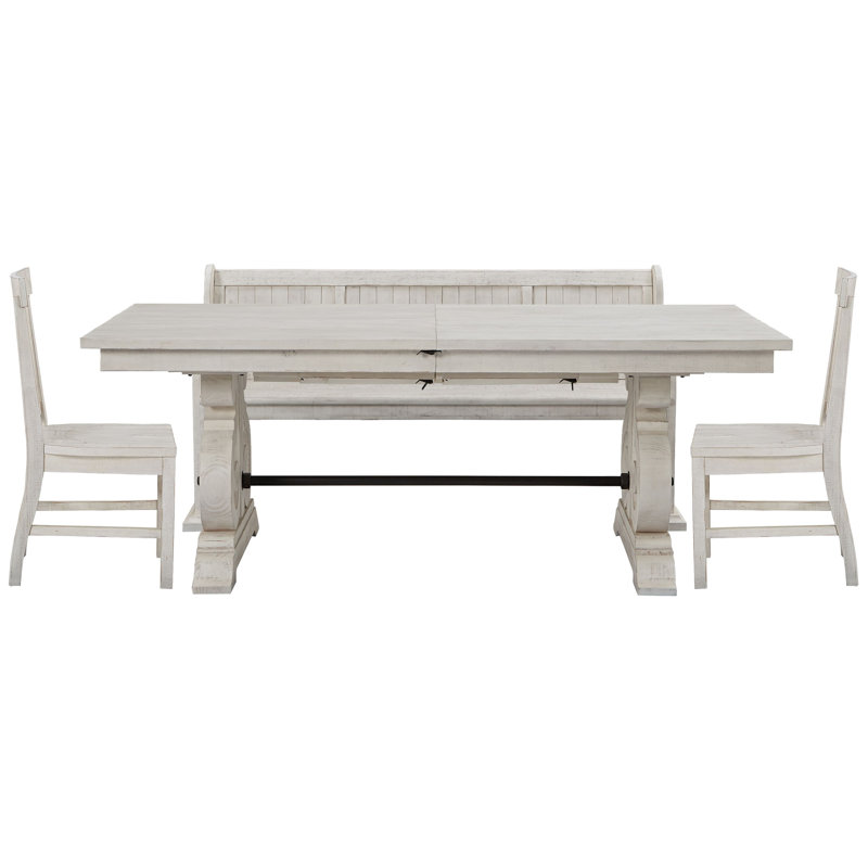 Extendable Rectangular Dining Table With 2 Side Chairs And Bench, 4Pcs:Table,Bench,2Chairs