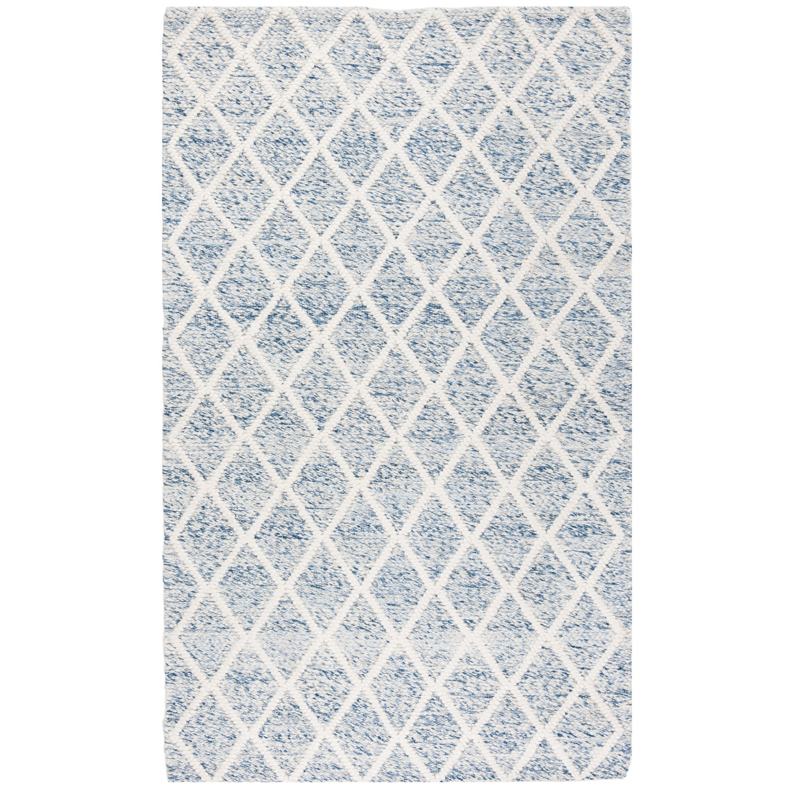 Russo Ivory Blue Hand-Woven Flatweave Rug, Rectangle 5' x 8'