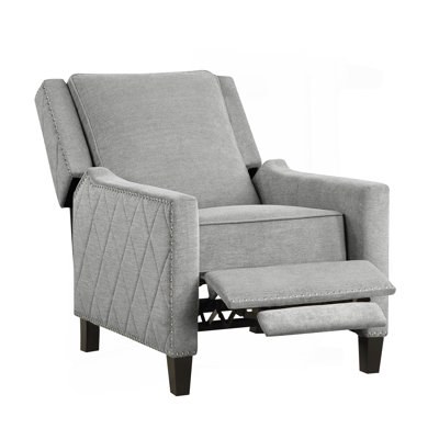 Modern Home Furniture Reclining Chair 1Pc  Textured Fabric Upholstered Nailhead Trim Solid Wood Frame Self-Reclining Motion Chair
