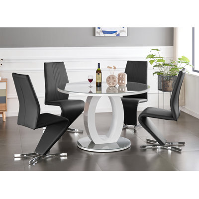 Scottsmoor 6 Seater High Gloss Round Dining Table Set with 6 Luxury Faux Leather Dining Chairs