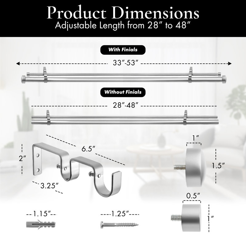Satin Nickel Adjustable Double Curtain Rod 28" - 48"