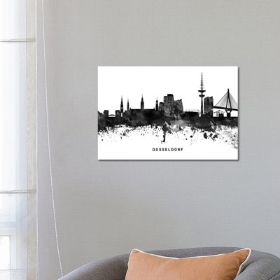 Dusseldorf Skyline Black & White - Wrapped Canvas Print