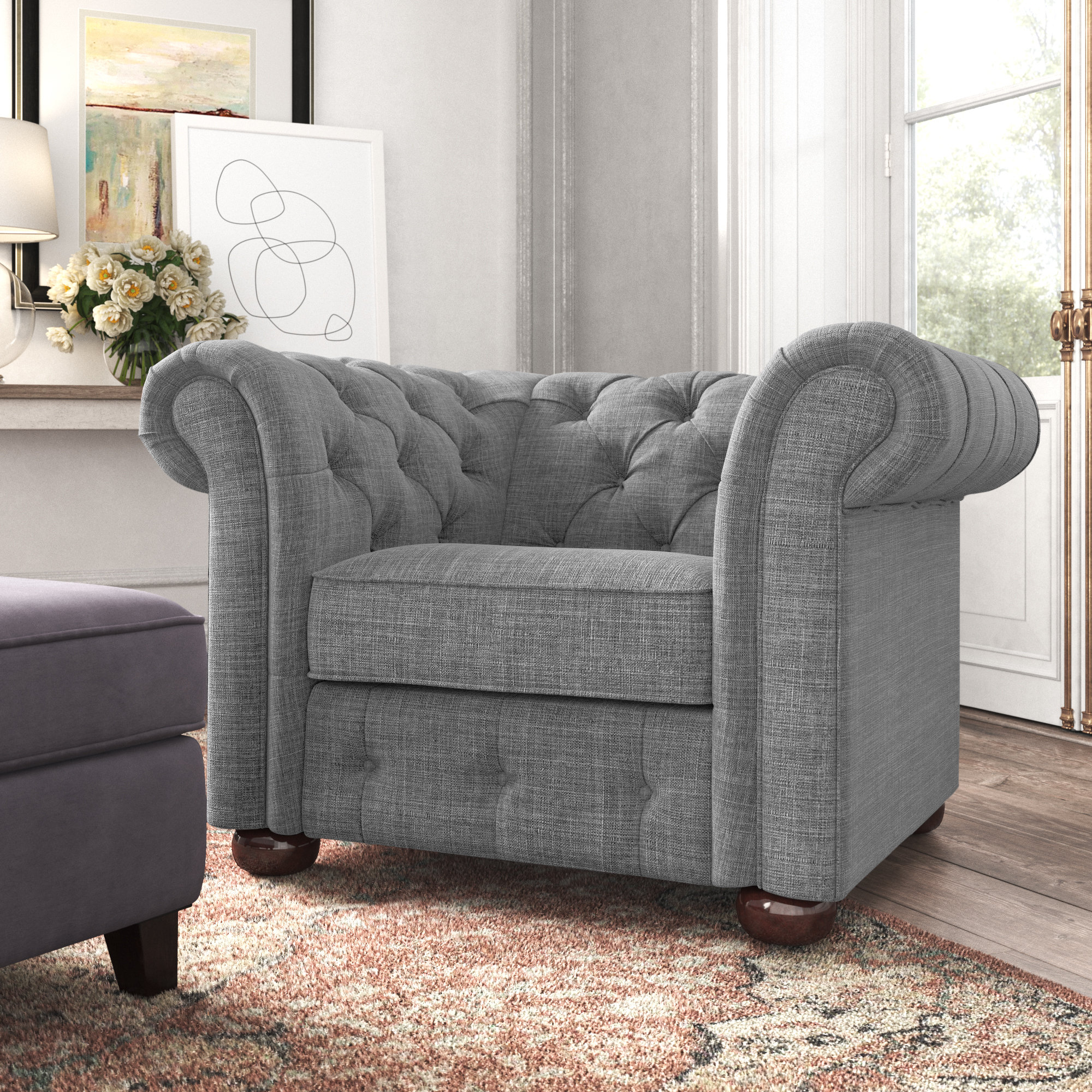 Grey chesterfield chair discount