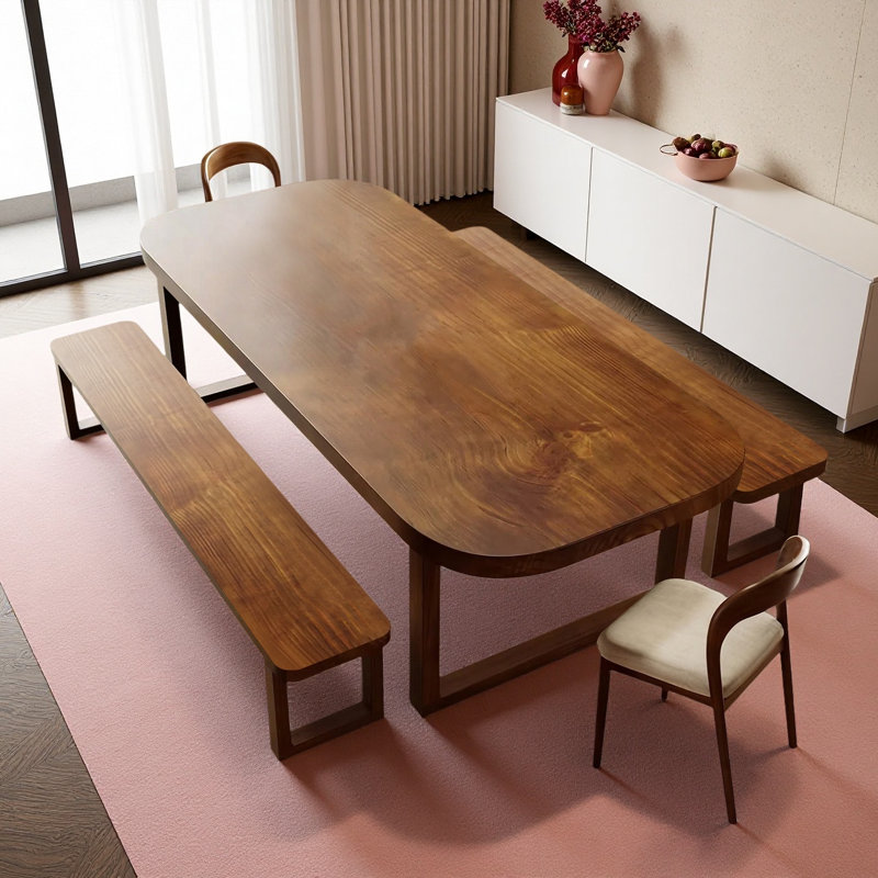 Ensemble de salle à manger rectangulaire, H 29,53 po x L 86,61 po x l 35,43 po, Ensemble 5: 1 table, 2 bancs, 2 chaises