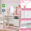 Ensemble coiffeuse et coiffeuse pour tout-petits 2 en 1 avec lumière réglable, meuble-lavabo blanc et rose avec tablette de rangement ouverte pour filles