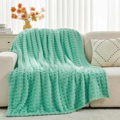 Jeté en flanelle de polaire super doux - Polyester de microfibre de qualité supérieure, léger et chaud, motif à carreaux gaufré 3D, couverture réversible toutes saisons pour lit, canapé, bureau