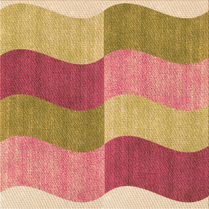 Tapis géométrique vert / ivoire / rose, Carré 6 pi