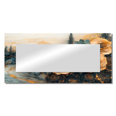 Wooden Succulent Flowers By River Landscape II - Floral Mirror Wall Art - Printed On Metal